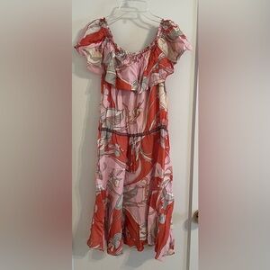 Gallery Orange and White Ruffled Tiered Sundress